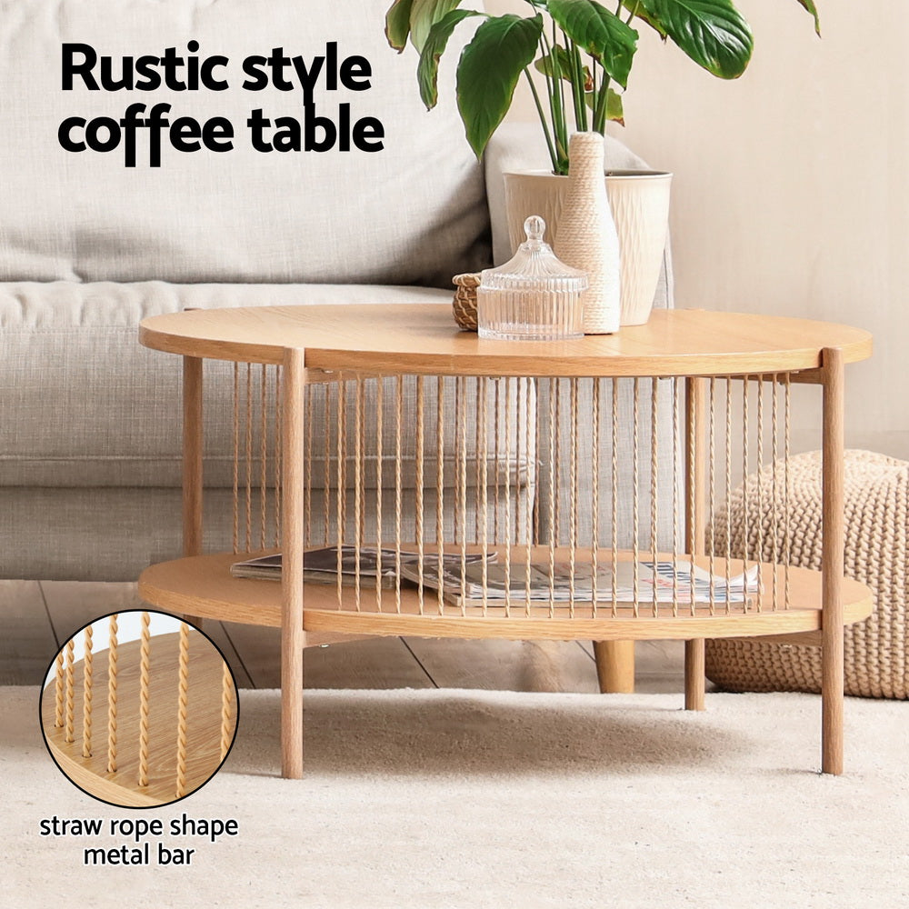 Artiss Coffee Table 2-Tier Round Wood