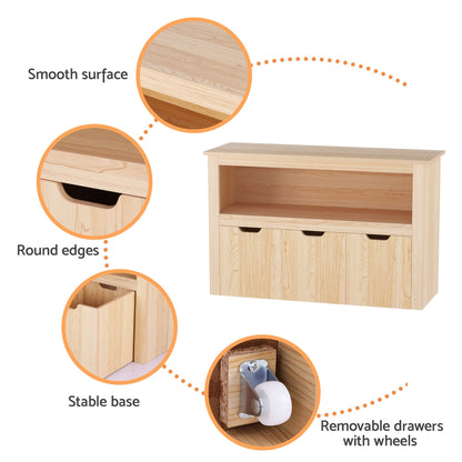 Keezi Kids Bookshelf 3 Drawers Storage Children Bookcase Toy Organiser Display Wooden