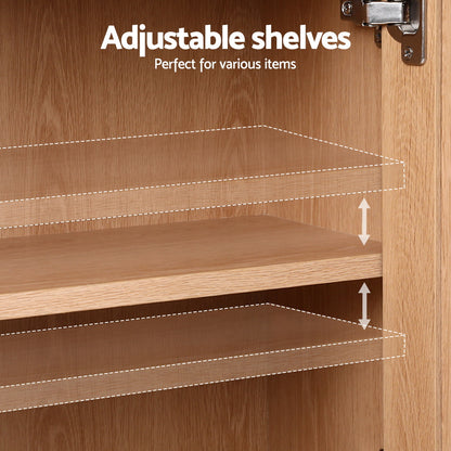 Artiss Buffet Sideboard Hutch Storage Cabinet Kitchen Cupboard Hooks Rattan Pine