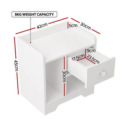 Artiss Bedside Table Drawer Nightstand Side End Table Storage Open Shelf White