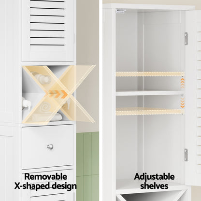 Artiss Bathroom Storage Cabinet 170cm Tall Slim Organiser Toilet Corner Adjustable Shelf Louver Door White