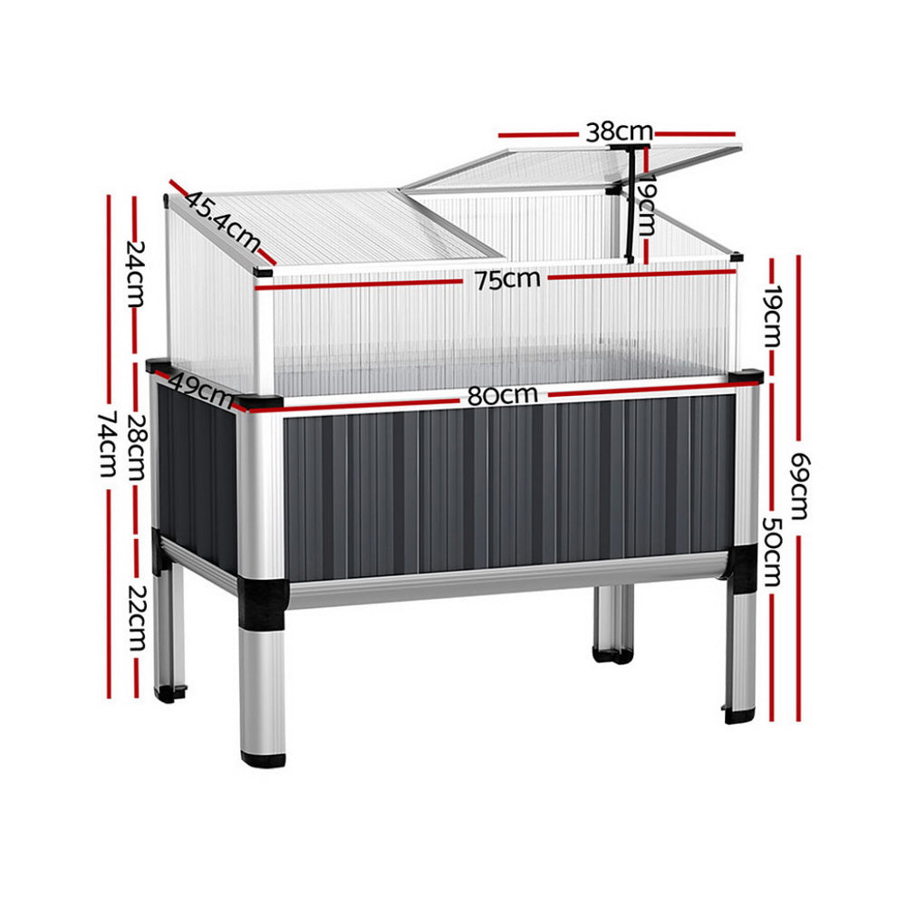 Green Fingers Raised Garden Bed x2 80x49x74cm Greenhouse Planter Box Galvanised Herb