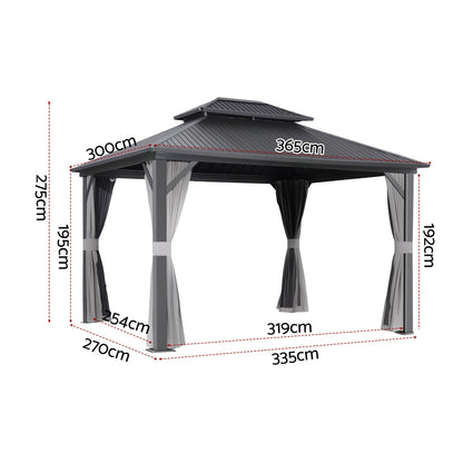 Instahut Gazebo 3x3.65m Canopy Outdoor Steel Frame Patio Tent Curtains Marquee Grey
