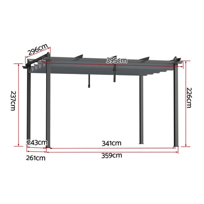 Instahut Gazebo Outdoor Garden Pergola Aluminium Frame Adjustable Canopy 3x4m Grey