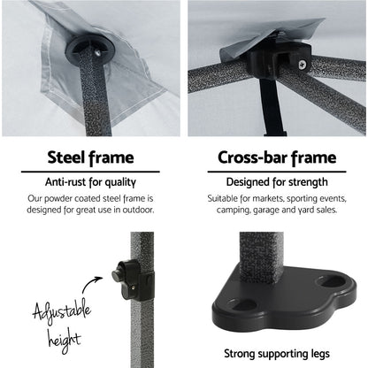 Instahut Gazebo Pop Up 3x3m w/Base Podx4 Marquee Folding Outdoor Wedding Camping Tent Shade Canopy White