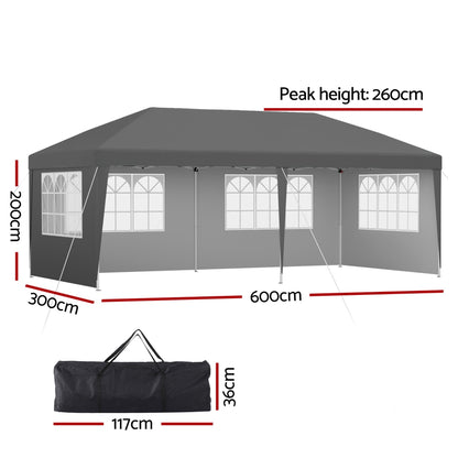 Instahut Gazebo 3x6m Pop Up Marquee Wedding Party Outdoor Camping Canopy Grey