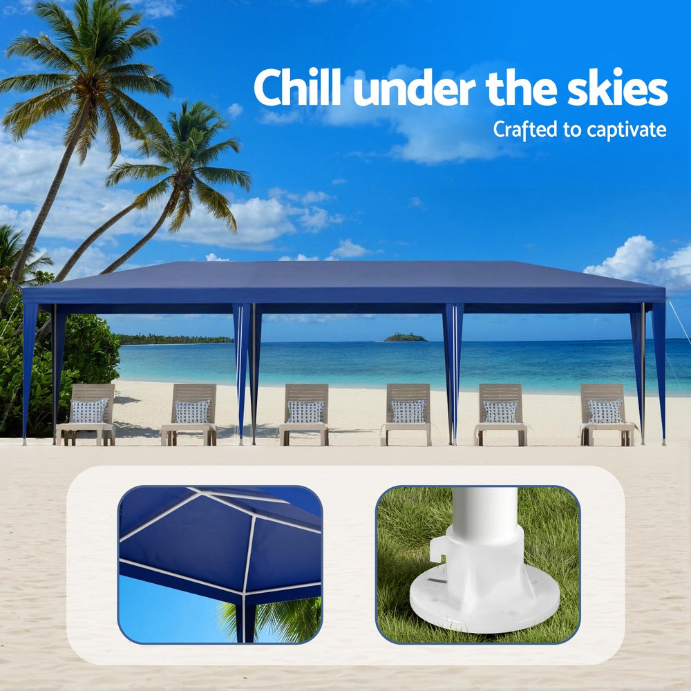 Instahut Gazebo 3x9m Wedding Party Marquee Tent Outdoor Event Camping Shade Blue