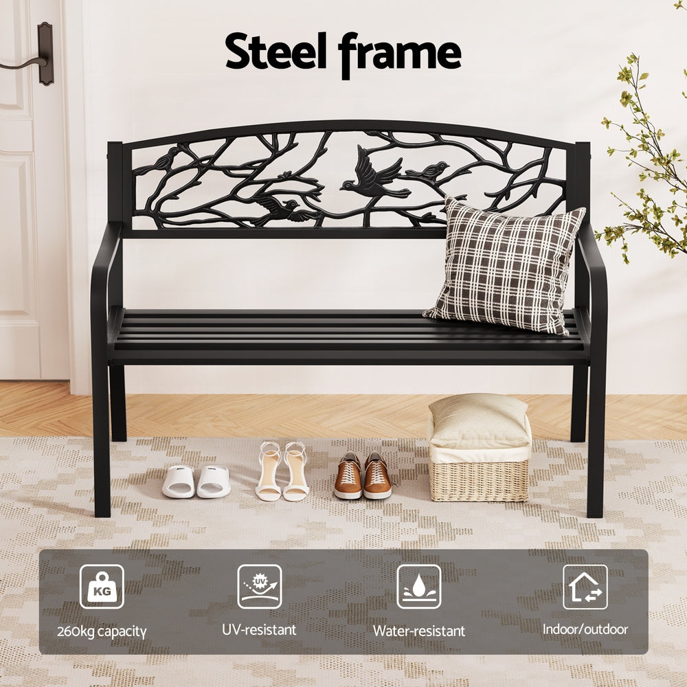 Gardeon Outdoor Bench Seat Garden Steel Outdoor Furniture 3 Seater Park Black