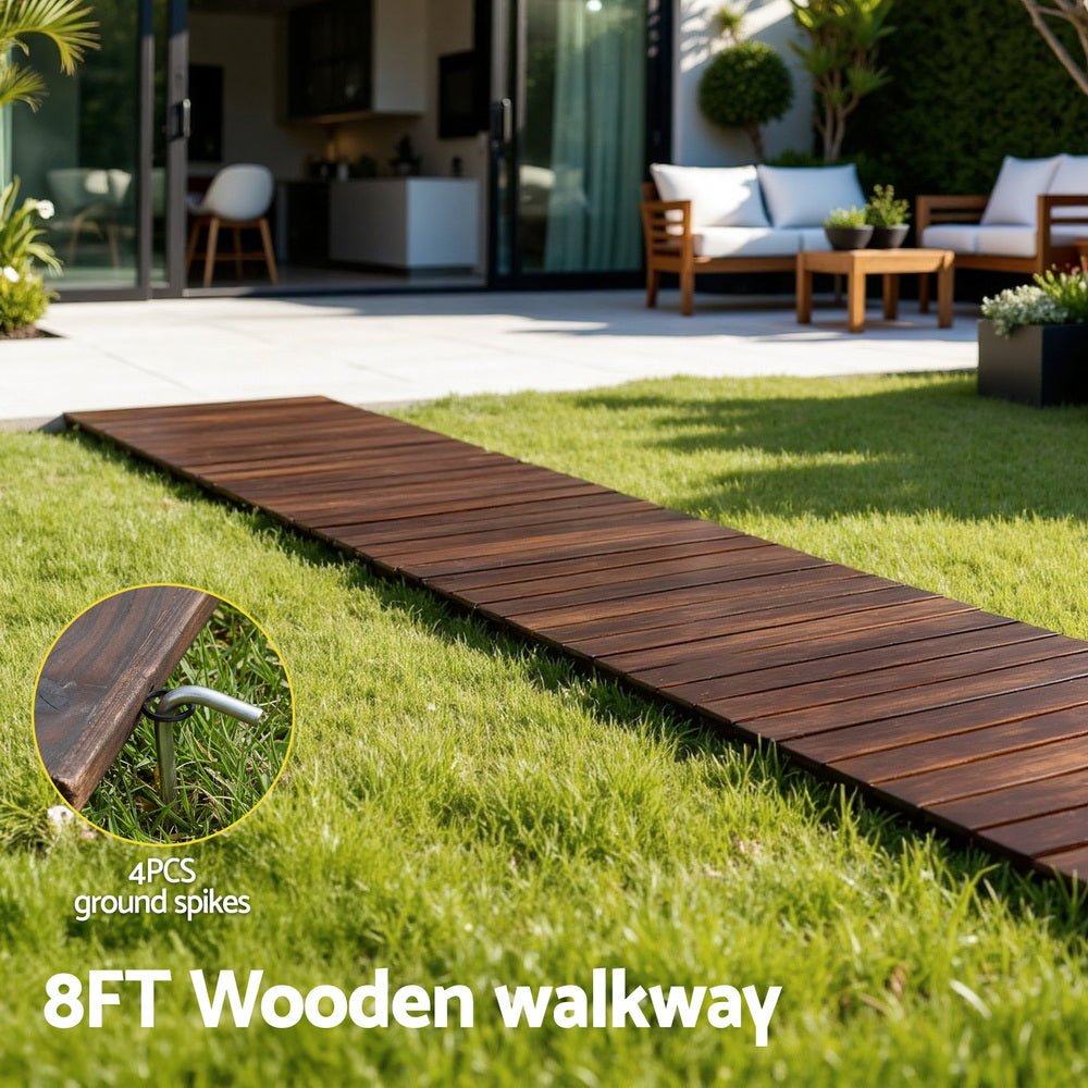Gardeon 8FT Wooden Garden Pathway Roll-Out Straight Walkway Outdoor Backyard Charcoal Brown