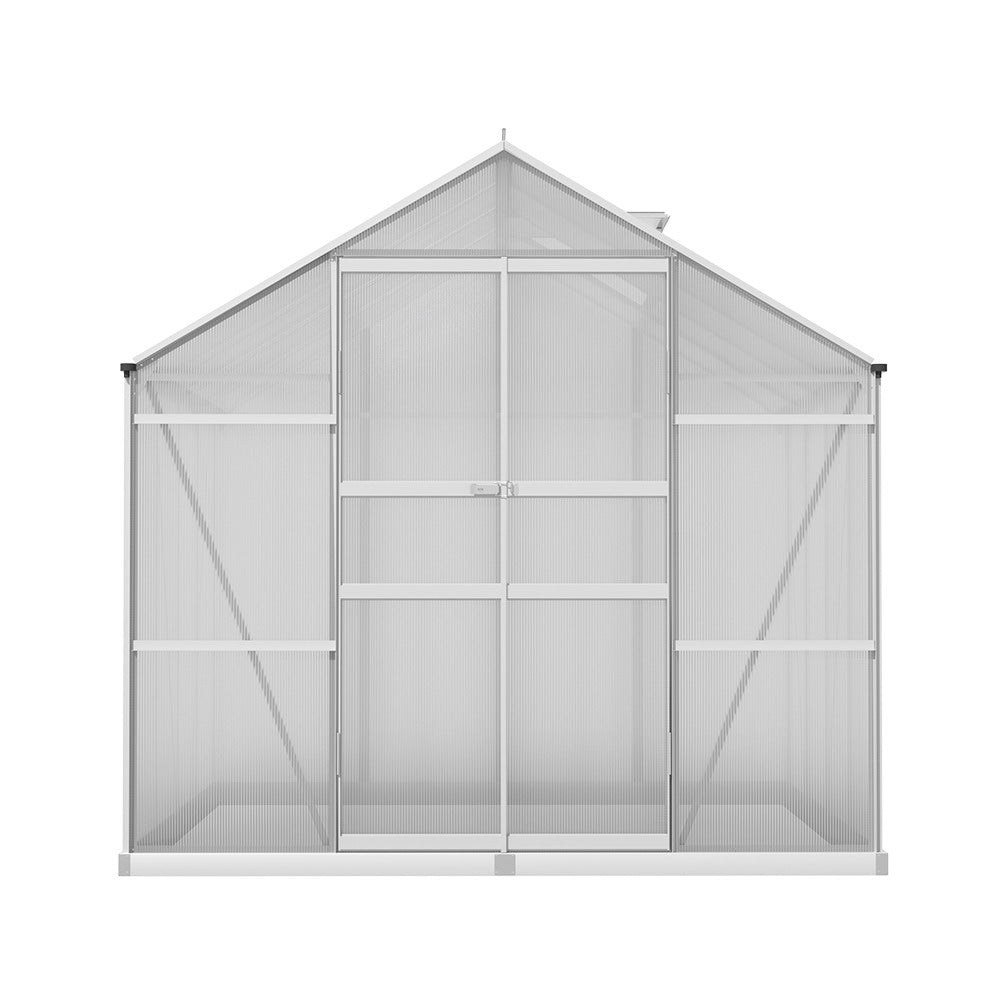 Green Fingers Greenhouse 2.42x2.5x2.26M Aluminium Double Doors Green House Garden Shed