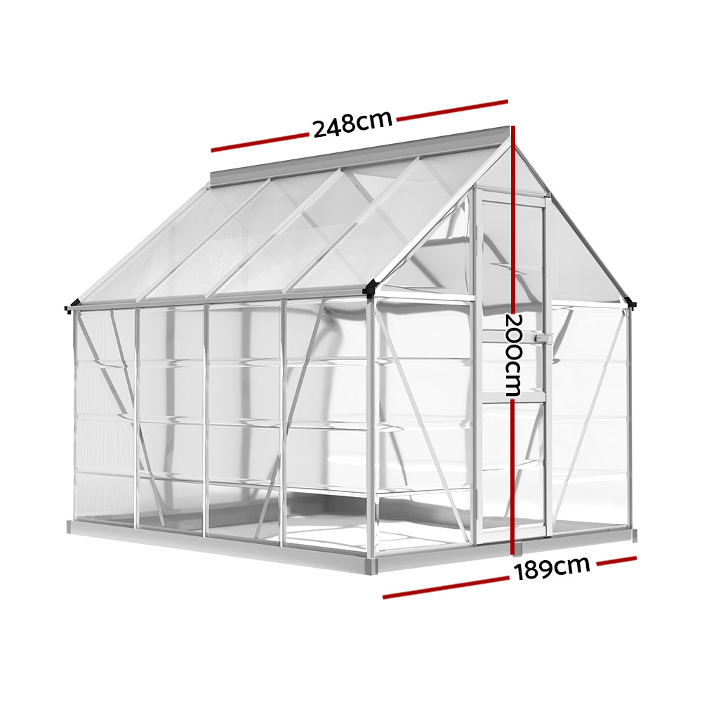 Green Fingers Greenhouse 2.48x1.89x2M Aluminium Polycarbonate Green House Garden Shed
