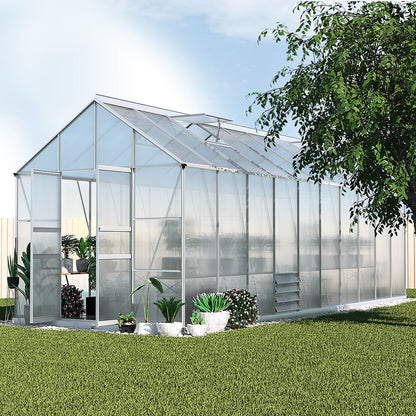 Green Fingers Greenhouse 6.03x2.44x2.68M Double Doors Aluminium Green House Garden Shed