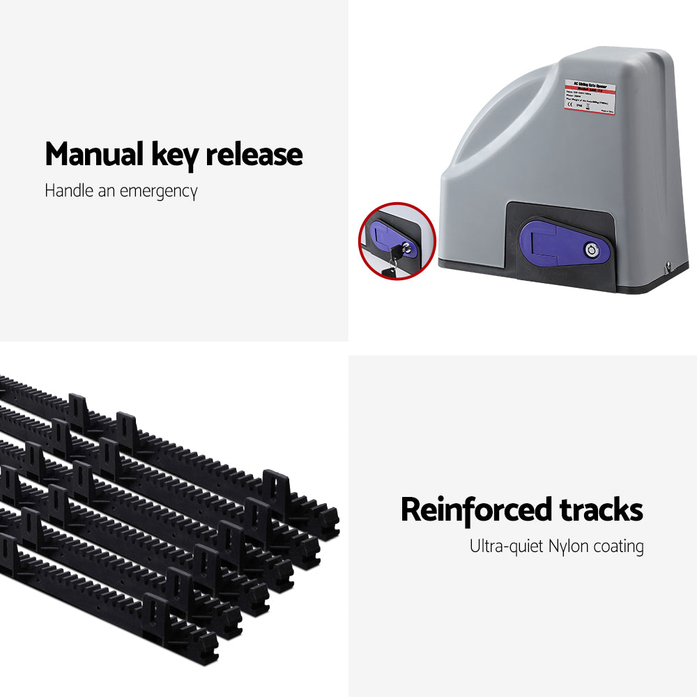 Gray opener with manual release key area and black reinforced track rails