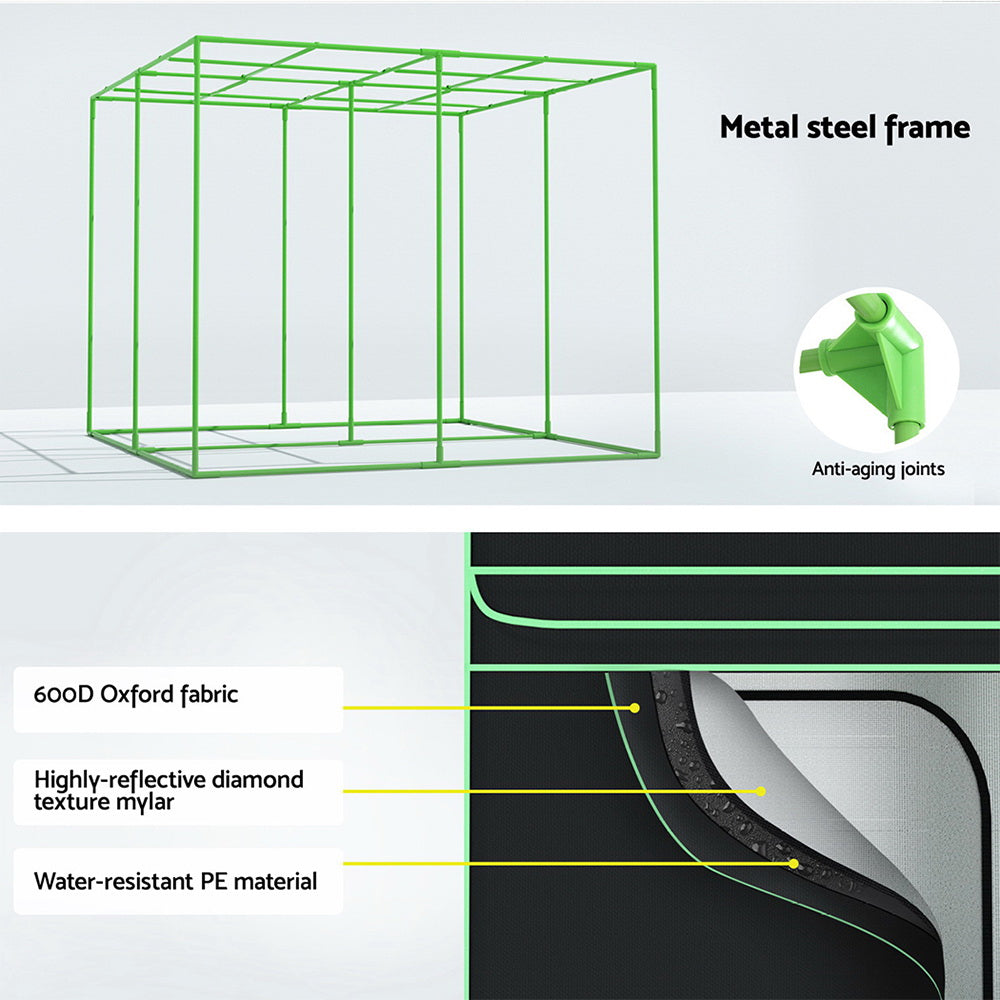 Green Fingers Grow Tent Kits 240x240x200cm Hydroponics Indoor Grow System Black
