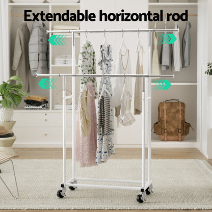 Artiss Clothes Rack Double Rod Airer Rail Coat Stand Adjustable Hanger