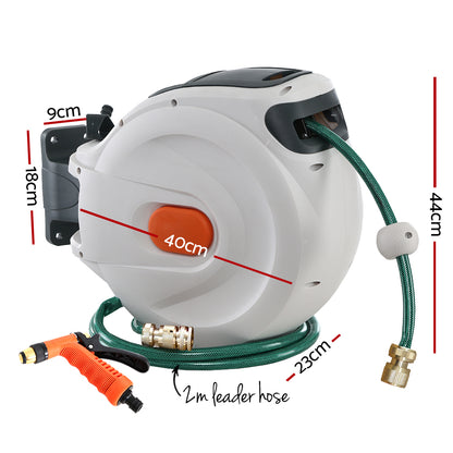 Green Fingers Water Hose Reel 30M Retractable Garden Brass Spray Gun Auto Rewind