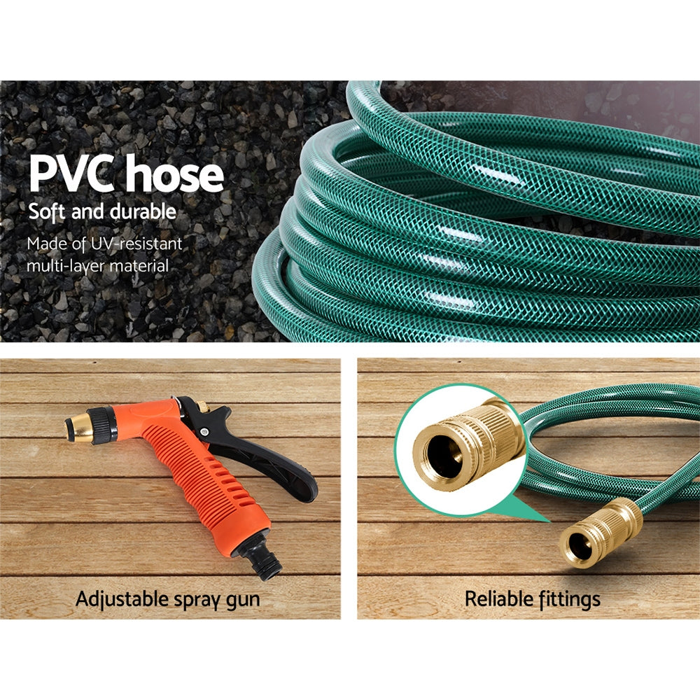 Green Fingers Water Hose Reel 30M Retractable Garden Brass Spray Gun Auto Rewind