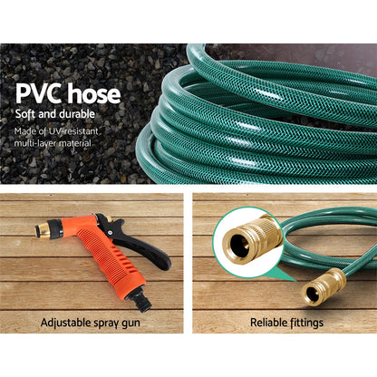 Green Fingers Water Hose Reel 30M Retractable Garden Brass Spray Gun Auto Rewind