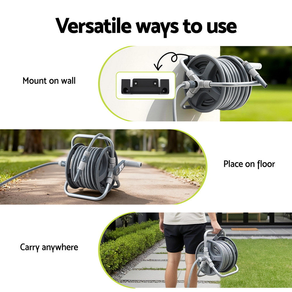 Green Fingers 20m Retractable Garden Hose Reel Heavy Duty 1/2inches Hose Auto Rewind