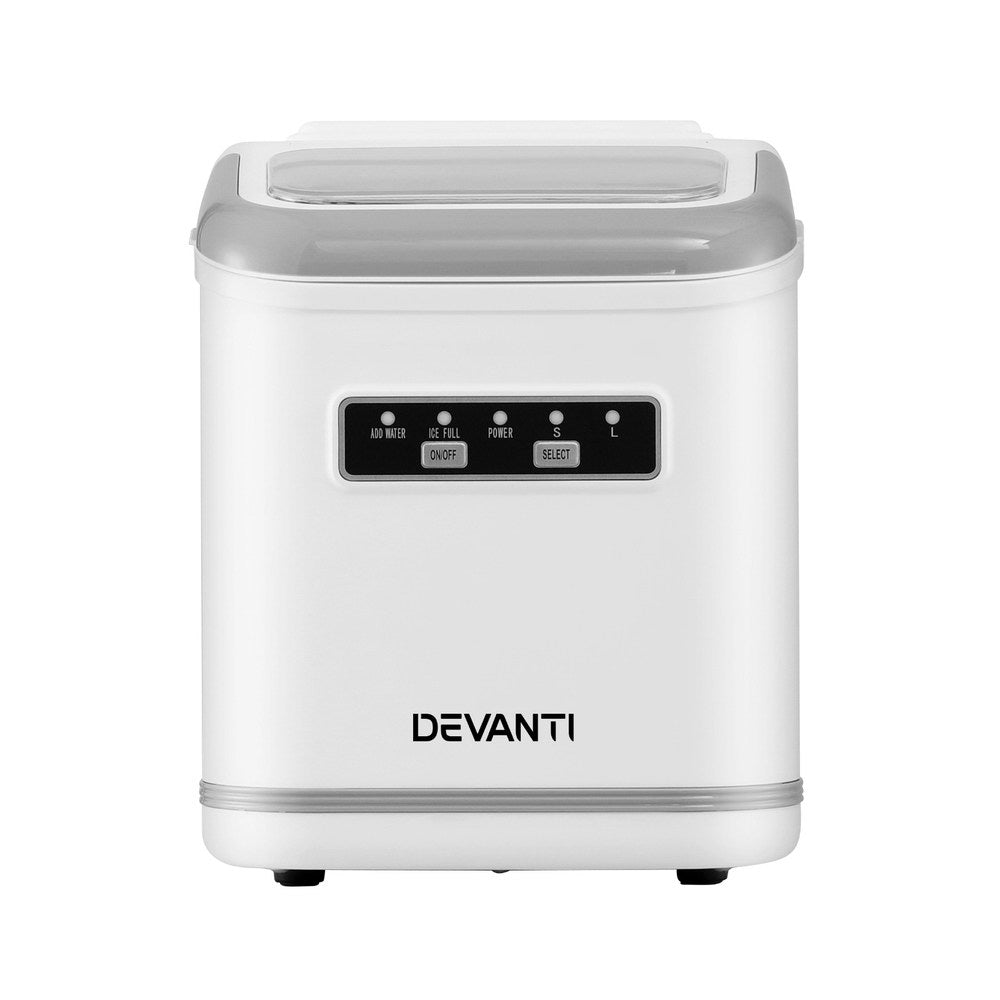 Devanti Ice Maker Machine Portable 12kg Countertop w/Self Cleaning 1.3L White