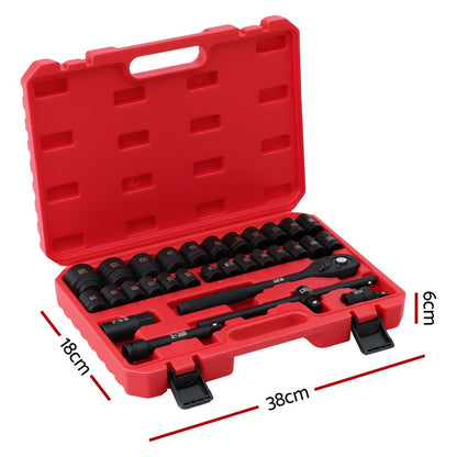 Giantz 30Pc 1/2inches Drive Socket Set Cr-V Steel 8-32mm Workshop Repair