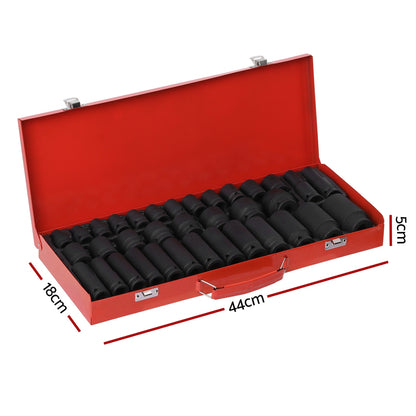Giantz 35pcs 1/2inches Drive Impact Socket Set Metric 8-32mm with Case