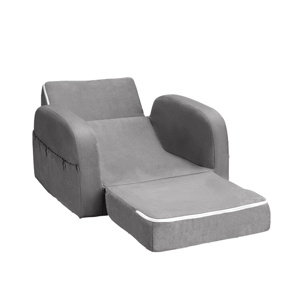 Keezi Kids Sofa 1 Seater Children Flip Open Couch Lounger Armchair Soft Grey