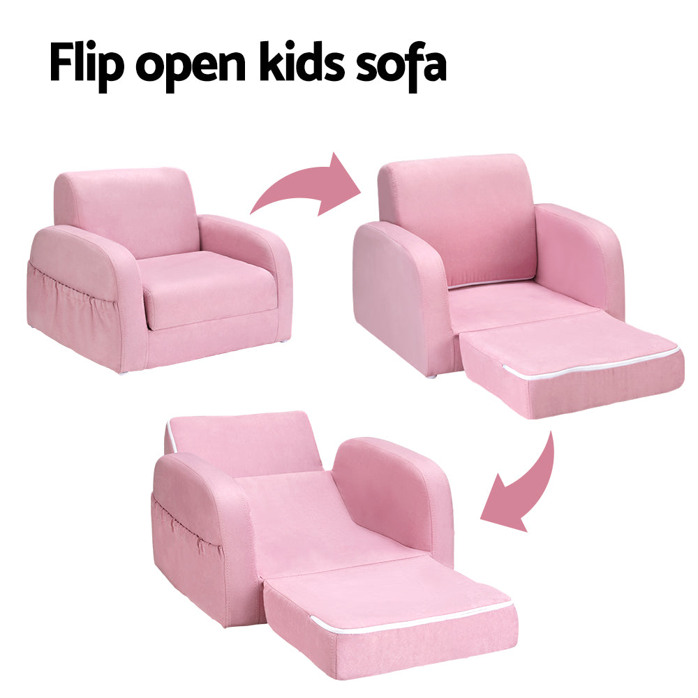 Keezi Kids Sofa 1 Seater Children Flip Open Couch Lounger Armchair Soft Pink