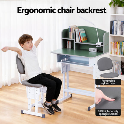 Keezi Kids Study Desk Chair Set Adjustable Ergonomic Table LED Lamp Green