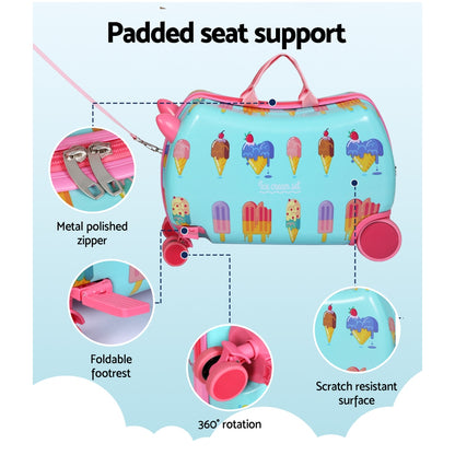 Wanderlite 17inches Kids Ride On Luggage Children Suitcase Trolley Travel Ice Cream