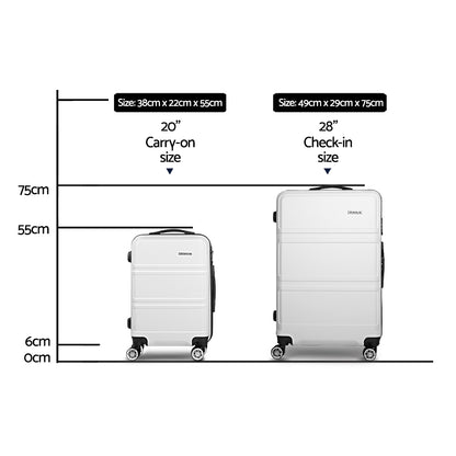 Wanderlite 20inches 28inches Luggage with TSA Lock Spinner Travel Suitcase Carry On Hard Shell Luggage Case White