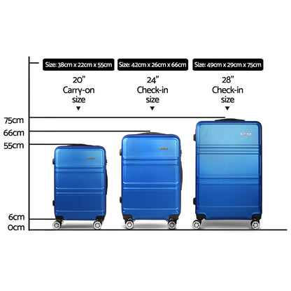 Wanderlite 20inches 24inches 28inches Luggage with TSA Lock Spinner Travel Suitcase Carry On Hard Shell Luggage Case Blue