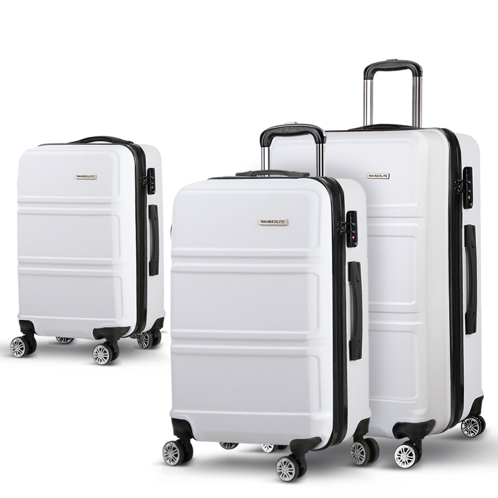 Wanderlite 20inches 24inches 28inches Luggage with TSA Lock Spinner Travel Suitcase Carry On Hard Shell Luggage Case White