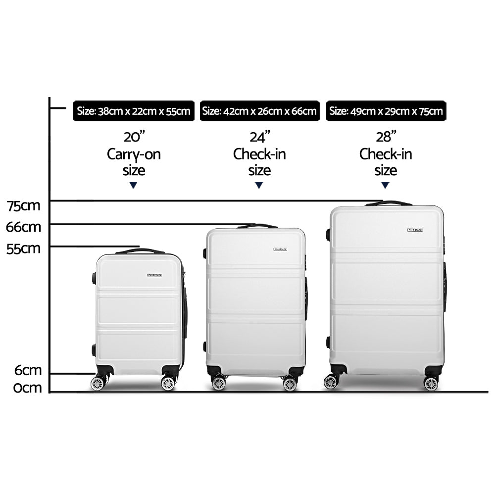 Wanderlite 20inches 24inches 28inches Luggage with TSA Lock Spinner Travel Suitcase Carry On Hard Shell Luggage Case White