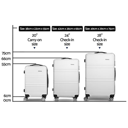 Wanderlite 20inches 24inches 28inches Luggage with TSA Lock Spinner Travel Suitcase Carry On Hard Shell Luggage Case White