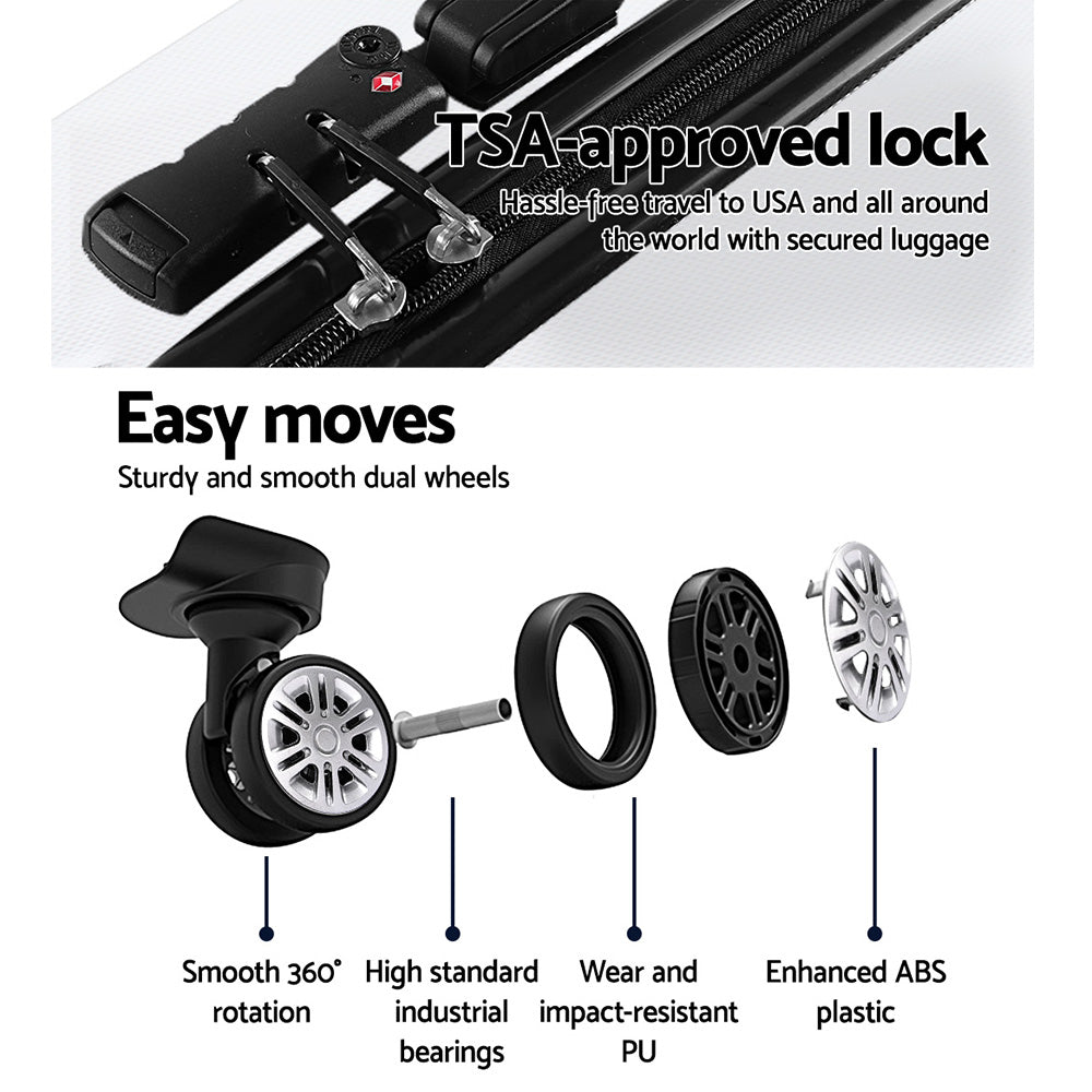 Wanderlite 20inches 24inches 28inches Luggage with TSA Lock Spinner Travel Suitcase Carry On Hard Shell Luggage Case White