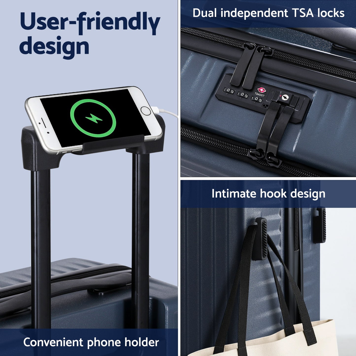 Wanderlite 20inches Luggage Suitcase Front Pocket Travel Carry On Dual TSA Navy