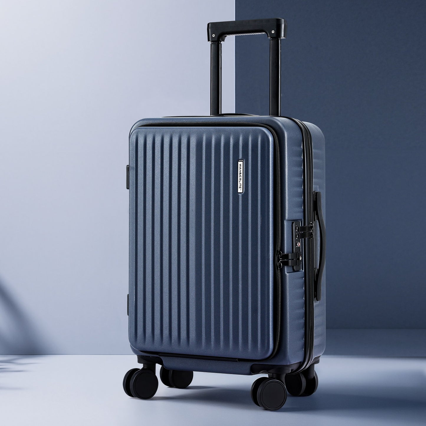 Wanderlite 20inches Luggage Suitcase Front Pocket Travel Carry On Dual TSA Navy