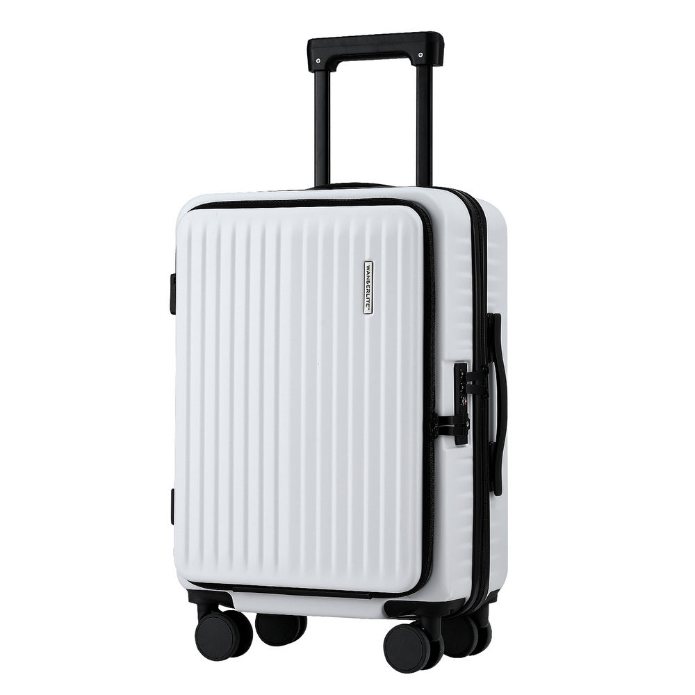 Wanderlite 20inches Luggage Suitcase Front Pocket Travel Carry On Dual TSA White