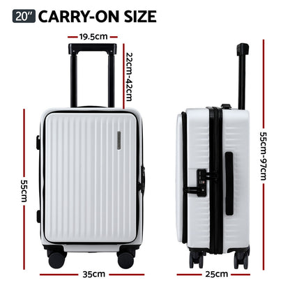 Wanderlite 20inches Luggage Suitcase Front Pocket Travel Carry On Dual TSA White