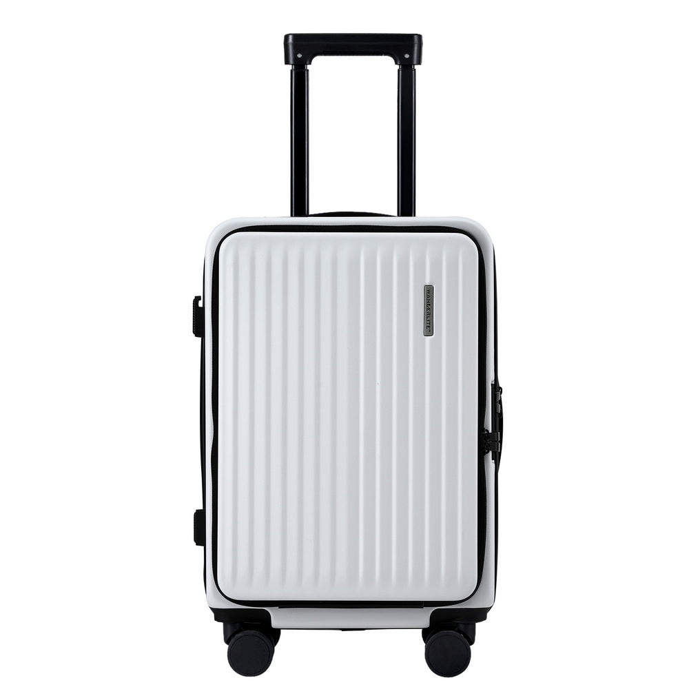 Wanderlite 20inches Luggage Suitcase Front Pocket Travel Carry On Dual TSA White