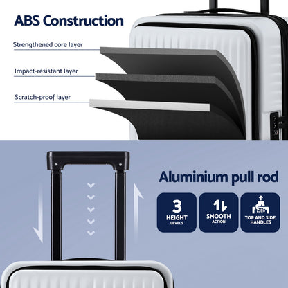 Wanderlite 20inches Luggage Suitcase Front Pocket Travel Carry On Dual TSA White