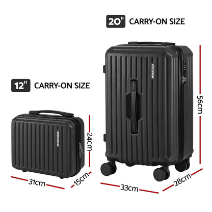 Wanderlite 2pcs Trunk Luggage Suitcase Travel Carry On TSA Lock 12inches 20inches Black