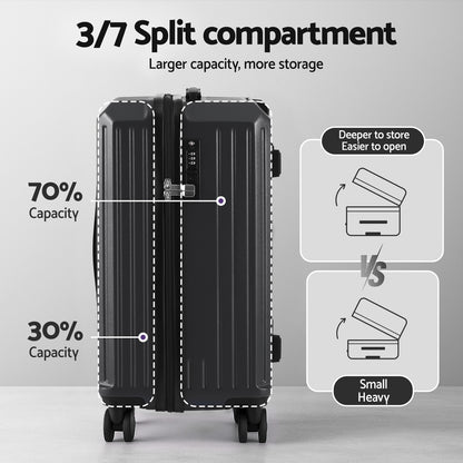 Wanderlite 2pcs Trunk Luggage Suitcase Travel Carry On TSA Lock 12inches 20inches Black