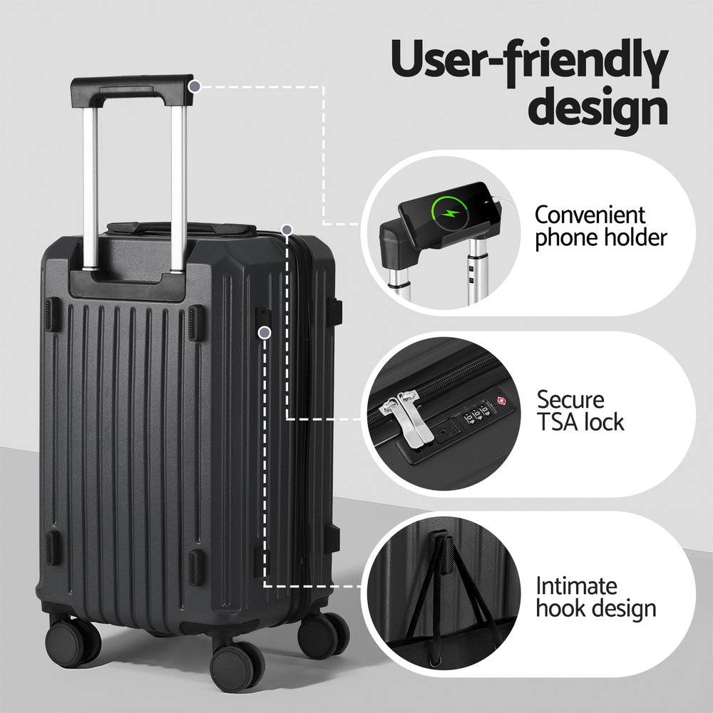 Wanderlite 2pcs Trunk Luggage Suitcase Travel Carry On TSA Lock 12inches 20inches Black