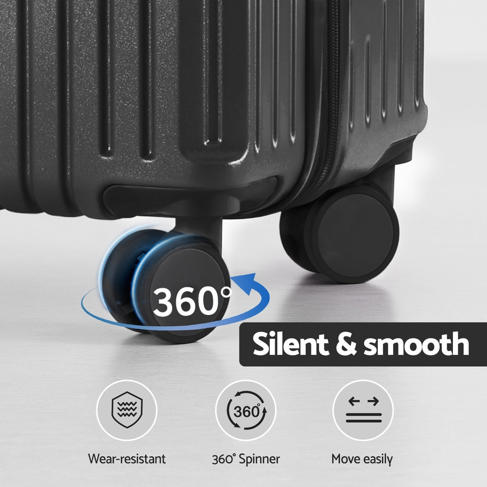 Wanderlite 2pcs Trunk Luggage Suitcase Travel Carry On TSA Lock 12inches 20inches Black