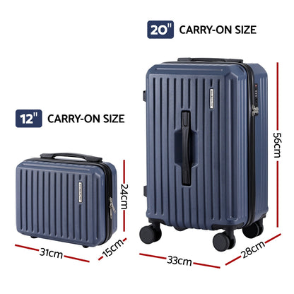 Wanderlite 2pcs Trunk Luggage Suitcase Travel Carry On TSA Lock 12inches 20inches Navy