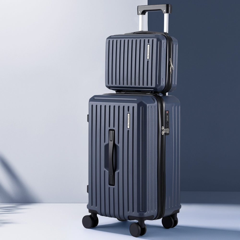 Wanderlite 2pcs Trunk Luggage Suitcase Travel Carry On TSA Lock 12inches 20inches Navy