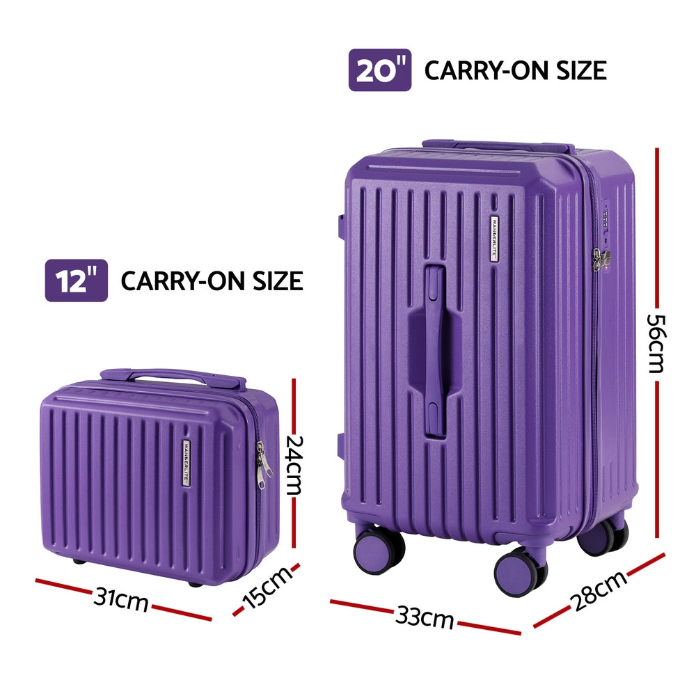 Wanderlite 2pcs Trunk Luggage Suitcase Travel Carry On TSA Lock 12inches 20inches Purple