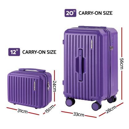 Wanderlite 2pcs Trunk Luggage Suitcase Travel Carry On TSA Lock 12inches 20inches Purple